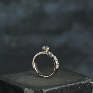 6mm Round Cut Moissanite Engagement <b>Ring</b> | <b>Solitaire</b> with Pave Side Stones | Gold or <b>Silver</b> Bridal Wedding Fine Jewelry OEM - Product Image 3