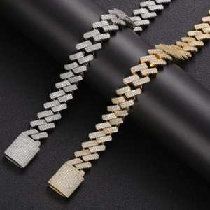 Cadena de eslabones cubanos de corte brillante redondo de diamante cultivado en laboratorio de Plata de Ley 925 gruesa para hombres, accesorio de joyería de estilo Hip Hop audaz - Product Image 3