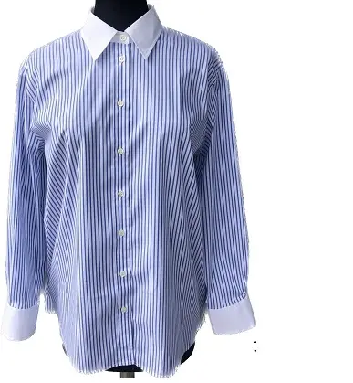 Camisa de mujer para mujer 194 en algodón elástico a rayas de manga larga de la tradición italiana Moda Europea Blusas de mujer