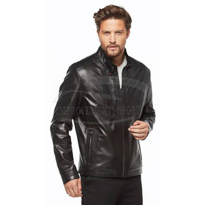 Chaqueta de Cuero Vacuno Casual para Hombre, Talla Estadounidense, Cuello Alto, Color Sólido, Apta para Invierno, Cierre de Cremallera Resistente al Viento, Edición Limitada - Product Image 1