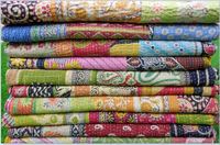 Couette Kantha indienne vintage en coton biologique, faite à la main, réversible, patchwork imprimé, écologique, de haute qualité, toutes saisons