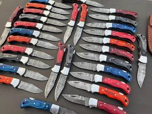 Nordic Forge Industrial Grade Damascus Steel EDC <b>Folding</b> <b>Knives</b> Wood Handle Pocket <b>Knives</b> Lot Leather Sheath OEM <b>Knives</b> - Product Image 3