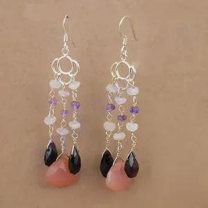 Pendientes Colgantes de Concha Plateada Vintage Art Palace para Mujer, con Múltiples Piedras, Plata 925, Estilo Bohemio, para Uso Diario, Regalo - Product Image 1