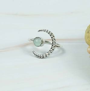 Anillo de piedras preciosas talladas de forma redonda suave de Calcedonia Aqua Natural, anillos de moda para fiesta de Plata de Ley 925, joyería para mujer - Product Image 1