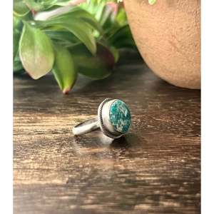 White Water <b>Turquoise</b> Sterling Silver <b>Ring</b> Size 5.75-Navajo Handmade Boho Statement Jewelry - Product Image 3