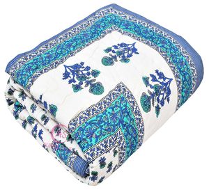 400 TC Organic Traditional Blue Floral Printed <b>Single</b> Bed Razai Washable Soft Fluffy Lightweight Eco-Friendly Hotel Comforter - Product Image 3