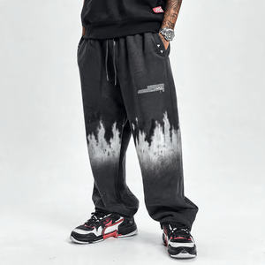 Pantalones Deportivos de Felpa para Hombre, Corte Recto, Gruesos, Ecológicos, Estilo Vintage, Lavado a la Piedra, Estampado de Diamantes de Imitación, con Cordón Ajustable - Product Image 3