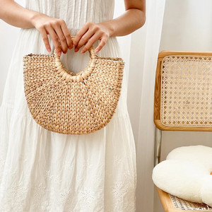 Sac de paille tissé sac d'été de plage réutilisable cadeau pour les femmes toile de jute Mini sacs fourre-tout paille panier français - Product Image 4