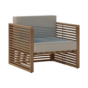 Conjunto de Sofá con Brazos de Madera de Teca Sólida para Uso en Interiores y Exteriores con Color Natural y Cojín Resistente al Sol para Aplicaciones en Jardín. - Product Image 6