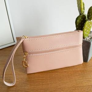 Bolso de mano de cuero PU de moda personalizado portátil con doble cremallera de color sólido, bolso de mano al por mayor, regalo para mujer, monederos - Product Image 2
