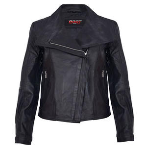 Veste d'hiver de moto en peau de mouton pour femmes de qualité personnalisée conception à col montant en cuir véritable avec logo sur le devant en toile - Product Image 1
