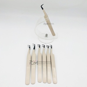 RMI Black Tip & Nude Powder Coated 90 Degree Eyelash Extension <b>Tweezers</b> Diamond Grip Sustainable Custom Volume Lash <b>Tweezers</b> - Product Image 4