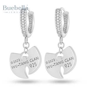 Pendientes de aro huecos con logotipo colgante, estilo Hip Hop Vintage, Plata de ley, oro de 18 quilates, diamantes cultivados en laboratorio para mujer - Product Image 4