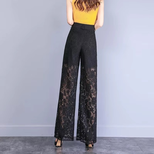 Pantalon droit vertical taille haute pour femme Pantalon d'été pour femme Short en dentelle évidée Empilé - Product Image 4