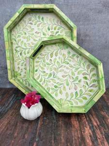 Diseño de bandeja de incrustaciones de hueso de clasificación superior Patrones de forma redonda El tamaño de los colores se puede personalizar Bandeja de servicio de incrustaciones de hueso Bandejas de hueso indio - Product Image 5