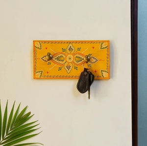 Rajasthani Rang ที่วางกุญแจไม้ทาสีด้วยมือ2ตะขอยึดจดหมายสำหรับติดผนังประตูบ้านพวงกุญแจหัตถกรรม - Product Image 2
