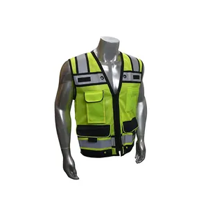 Hi Visibility Reflective Vest Jacket Workwear With Pockets Construction Clothing Safety Work Logo Custom men mesh