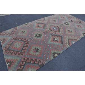 Tapis Kilim turc vintage 5.5 X 10.3ft rouge vert Patchwork Design fait à la main tissage plat support en Latex pour couloir espace Rectangle - Product Image 2