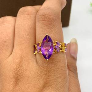 925 Sterling Silver Unique Romantic Design <b>Amethyst</b> Stone <b>Ring</b> <b>Gold</b> Plated Fine Jewelry for Women's Wedding Anniversary Party - Product Image 4