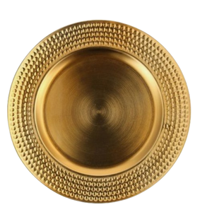 Vaisselle de style américain, finition dorée, assiettes de mariage, bordure martelée, assiettes de service pour aliments et salades - Product Image 1