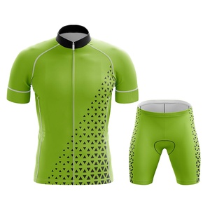 Ensemble de maillot et short de cyclisme respirant vert, motif triangulaire noir, couleurs personnalisables, logo, vêtements de vélo à manches courtes pour unisexe - Product Image 1