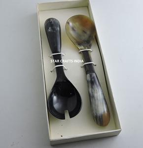 ชุดช้อนส้อมฮอร์นเครื่องครัวโลหะ2ชิ้นชุดมีดสลัดพร้อมที่จับกระดูก - Product Image 2