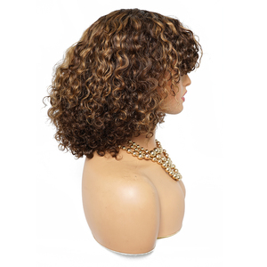 Barato corto Pixie flequillo corte Bob pelucas de cabello humano con flequillo peluca sin encaje 4/27 resaltar miel agua onda pelucas de color rubio - Product Image 5