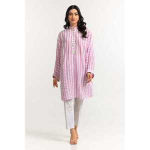 Camisa de Popelina de Algodón Teñida de Rosa para Mujer, Formal/Casual, Larga, a Cuadros, Bordada, con Cuello Alto, Talla XL, para Otoño - Product Image 5