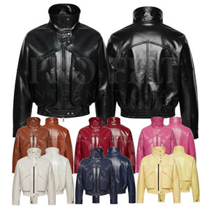 Chaqueta Bomber de cuello alto de piel sintética negra de lujo de calidad superior recortada estilo Moto PU abrigo con chaquetas de cuero con cuello levantado - Product Image 1