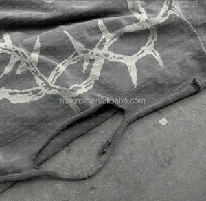 Screen Print T-Shirt Vintage Tee Cotton Ripped Double Layer Long Waffle Sleeve <b>Top</b> <b>Distressed</b> Stone Acid Wash TShirts Men - Product Image 3