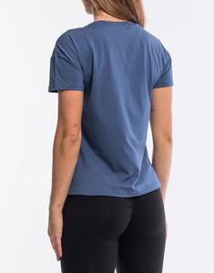 Camiseta de Fitness transpirable personalizada para mujer, Camiseta lisa de algodón con cuello redondo, camisetas azules de manga corta ajustadas para gimnasio - Product Image 3