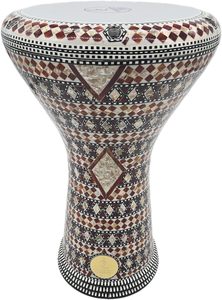 Gawharet El Fan 17,5 pouces, tambour égyptien professionnel brun géométrique perlé, Doumbek Darbuka - Product Image 3