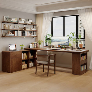 L-Shaped Solid Wood Executive <b>Desk</b> <b>with</b> <b>Drawer</b> Nut-Brown Finish DESK2-0058 - Product Image 4