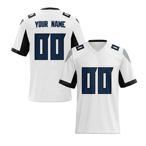 Custom American Football <b>Jersey</b> <b>White</b> Blue V-Neck <b>Short</b> Sleeve Printed Breathable Quick Dry 100% Cotton Men's Team Apparel - Product Image 5