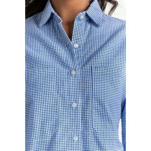 Camisa Casual a Cuadros Azules con Botones, Tela Popelina, Estilo Simple -224-217-031 - Product Image 6