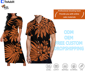 Conjunto de pareja de moda para hombres y mujeres, estampado artístico Vintage polinesio, <span class=keywords><strong>falda</strong></span> larga Puletasi para mujer de verano, <span class=keywords><strong>camisa</strong></span> para hombre - Product Image 4