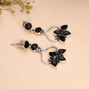 Boucles d'oreilles en laiton argenté oxydé, vente en gros, bijoux bohèmes antiques pour femmes - Product Image 2