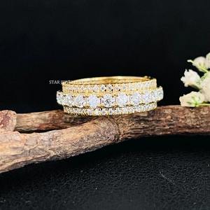 14K ทองเพชรแข็งนิรันดร์แหวนแต่งงานราชวงศ์ - Product Image 4