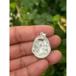 Colgante de Buda Sonriente en Plata 925, Amuleto Religioso con Diamantes y Perlas, Estilo Hip-hop, Patrón Geométrico, para Regalo - Product Image 3