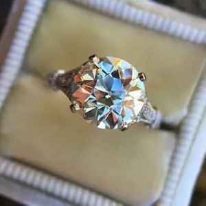 Estilo vintage 2.31CT velha mina redonda corte Moissanite anel de noivado 925 anel prata esterlina