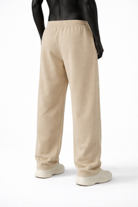 Pantalones de chándal de forro polar beige personalizados para hombre, cintura elástica, corte holgado, pierna recta, pantalones de descanso, venta al por mayor OEM - Product Image 2