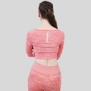 <b>Peach</b> Camo Seamless Crop <b>Top</b> Slim Fit Yoga <b>Top</b> Breathable Lightweight Fashionable Print Short Front Plus Size Option for Outdoor - Product Image 2