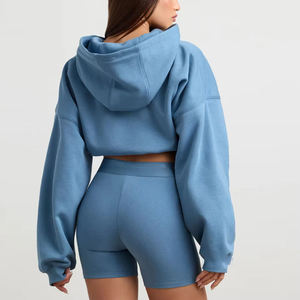 Womens Front Logo Hoodie 100% Cotton <b>Stand</b> Collar Solid Breathable Winter Fleece Fabric <b>Drop</b> Shoulder Casual Sweatshirt - Product Image 3