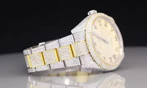 นาฬิกาข้อมือสุดหรูสีขาวเหลืองสองโทนทำจากเพชร VVS Moissanite ทำจากสเตนเลสแร็ปเปอร์ฮิปฮอปสำหรับผู้ชายผู้หญิง - Product Image 2