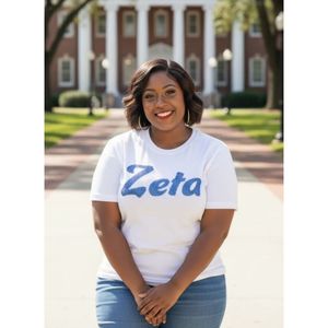 Blanc Zeta bleu diamant haut femmes 100 coton Sequin brodé lettres grecques vêtements de sororité Zeta Phi Beta classique mode t-shirt - Product Image 4