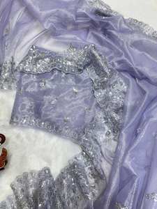 Séquence de mariée ethnique indienne et travail de broderie avec tissu net doux Premium exclusif Saree adultes mariages superbe à la mode - Product Image 3