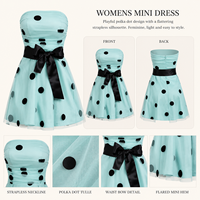 Robe de cocktail sans bretelles pour femme, mini-robe en tulle à pois avec nœud à la taille, robe de soirée coupe trapèze