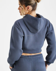 Women <b>Crop</b> Jacket Hoodie Tracksuit Wholesale Prices With Down Shoulder <b>Top</b> and Bottom Jogger - Product Image 4