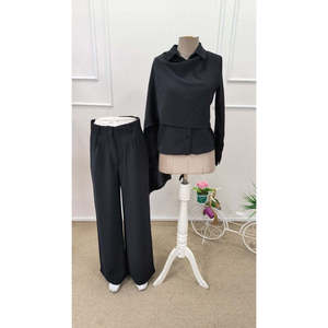 Conjunto de Blusa de Manga Larga y Pantalones para Mujer con Detalle de Chal y Cinturón, 32189 - Negro - Product Image 4