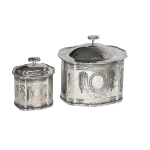Classic Engraved <b>Octagonal</b> Silver-Plated Tea Sugar Caddy Biscuit Set Custom Logo Handcrafted Metal Coffee Storage Canister 250g - Product Image 5